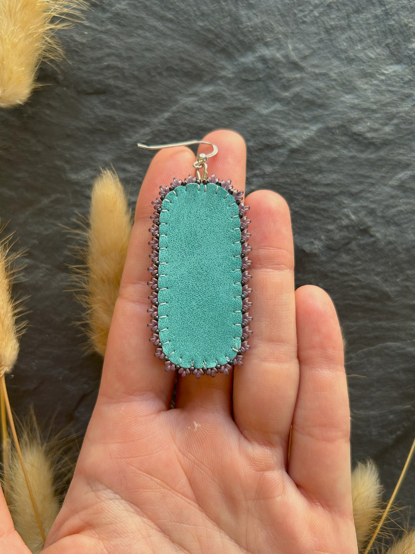 Dangle earrings "Raquel" with green jade - turquoise & purple