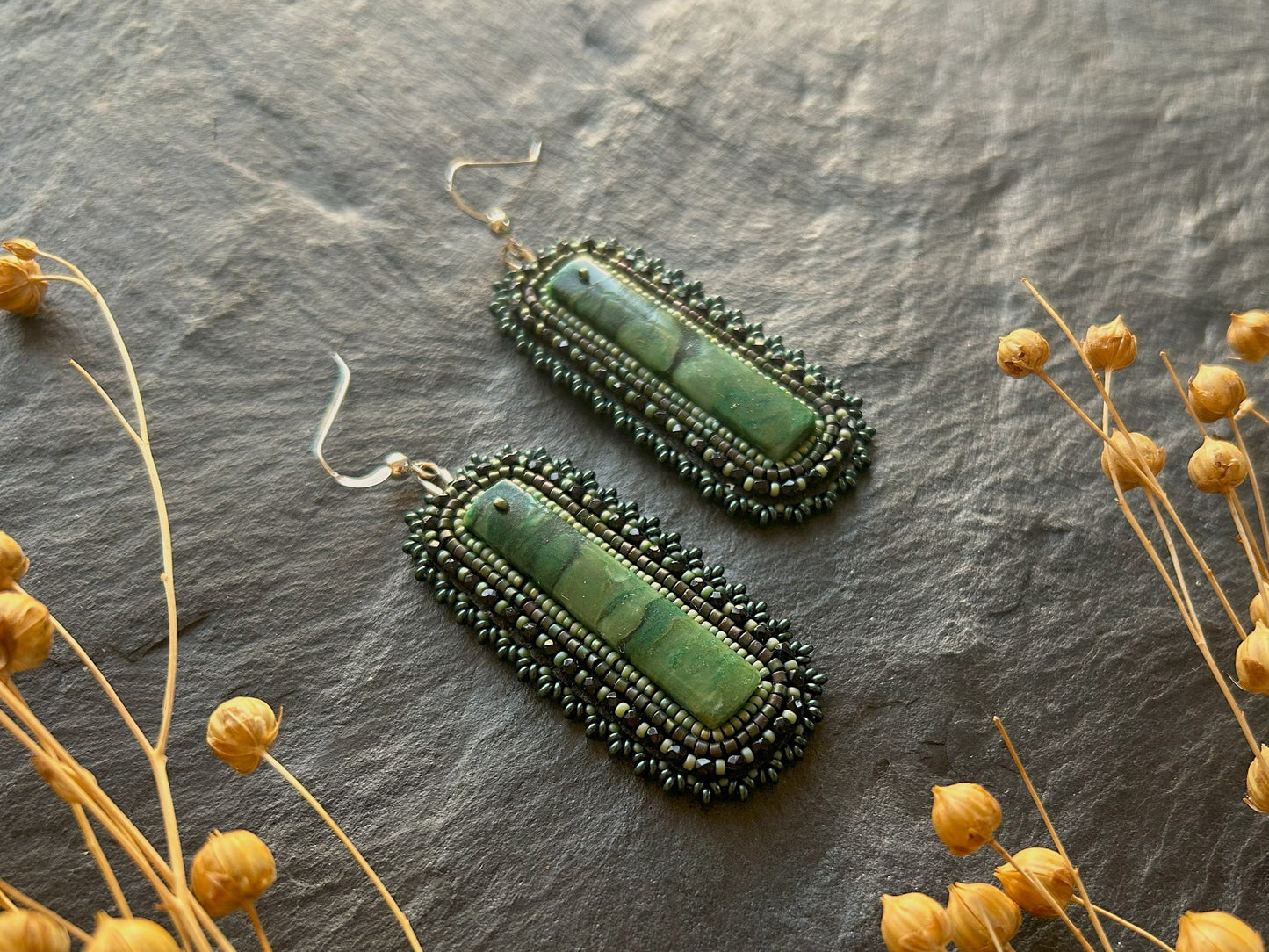 Dangle earrings "Raquel" with African jade - black & green