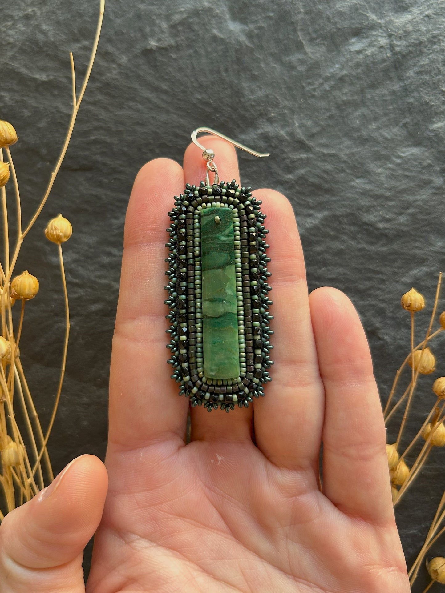 Dangle earrings "Raquel" with African jade - black & green