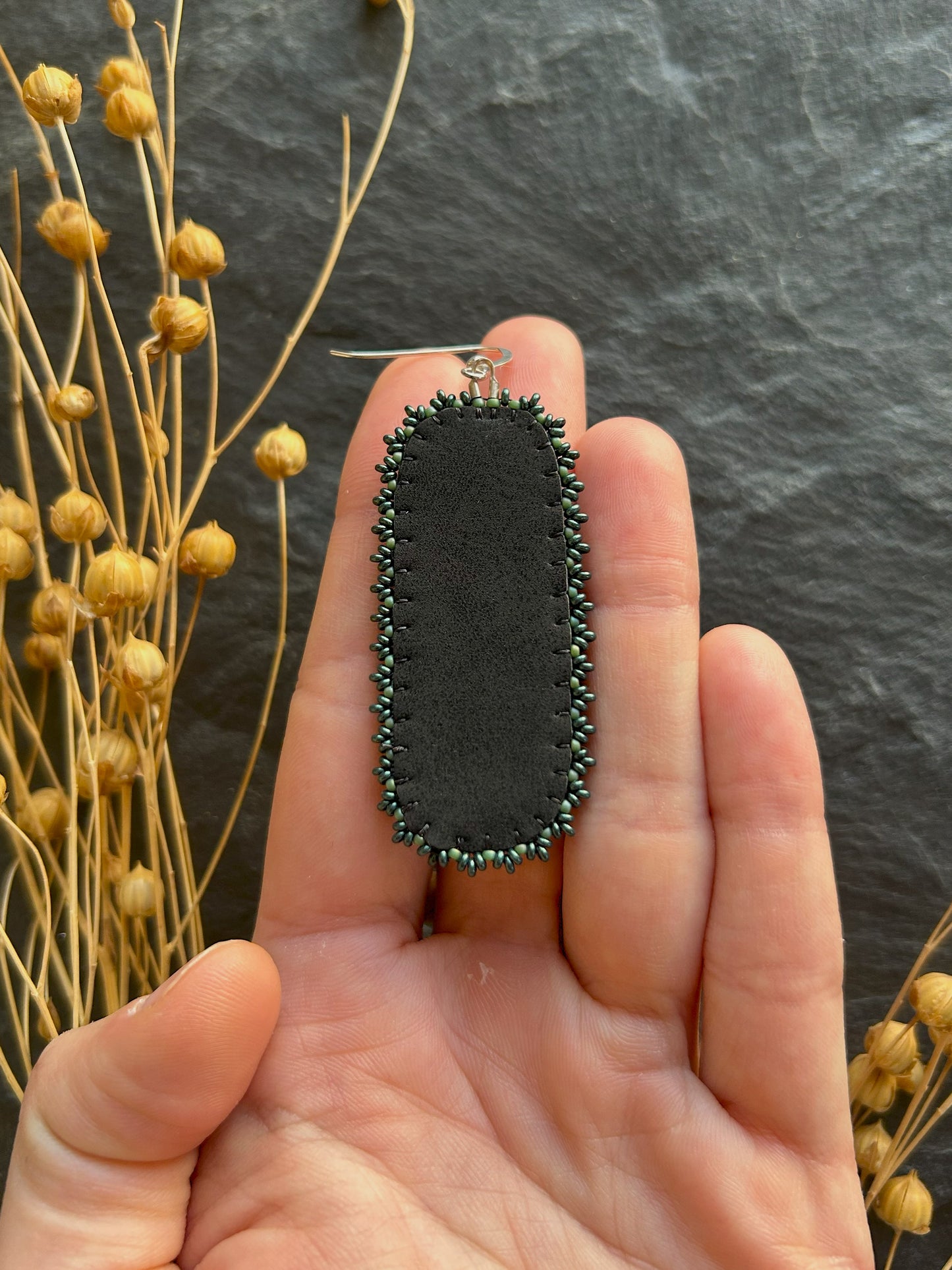 Dangle earrings "Raquel" with African jade - black & green