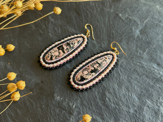 Dangle earrings "Raquel" with snowflake obsidian - pastel pink & black