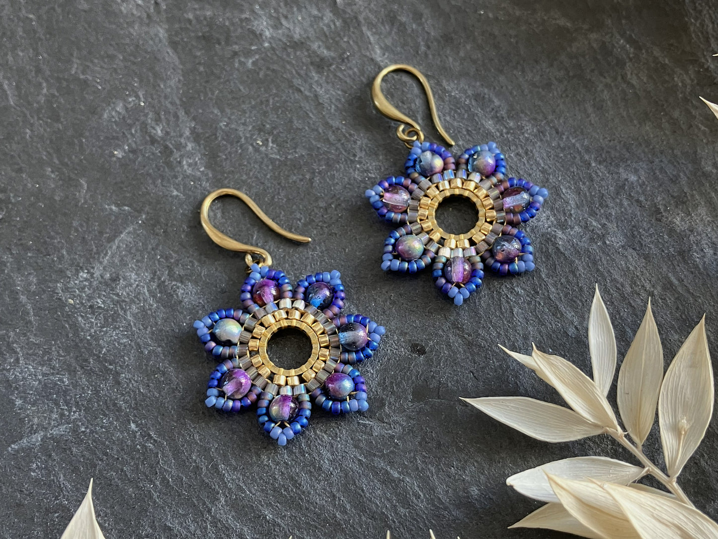 Woven earrings "Girasol" - galaxy
