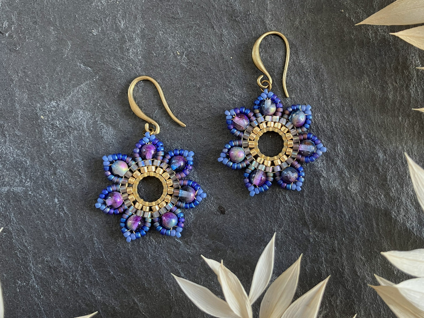 Woven earrings "Girasol" - galaxy