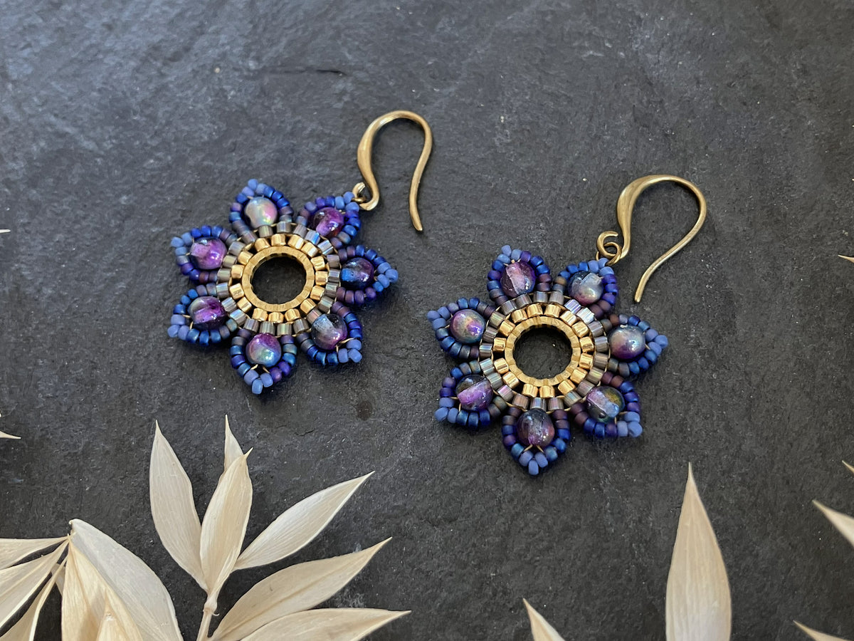 Woven earrings "Girasol" - galaxy