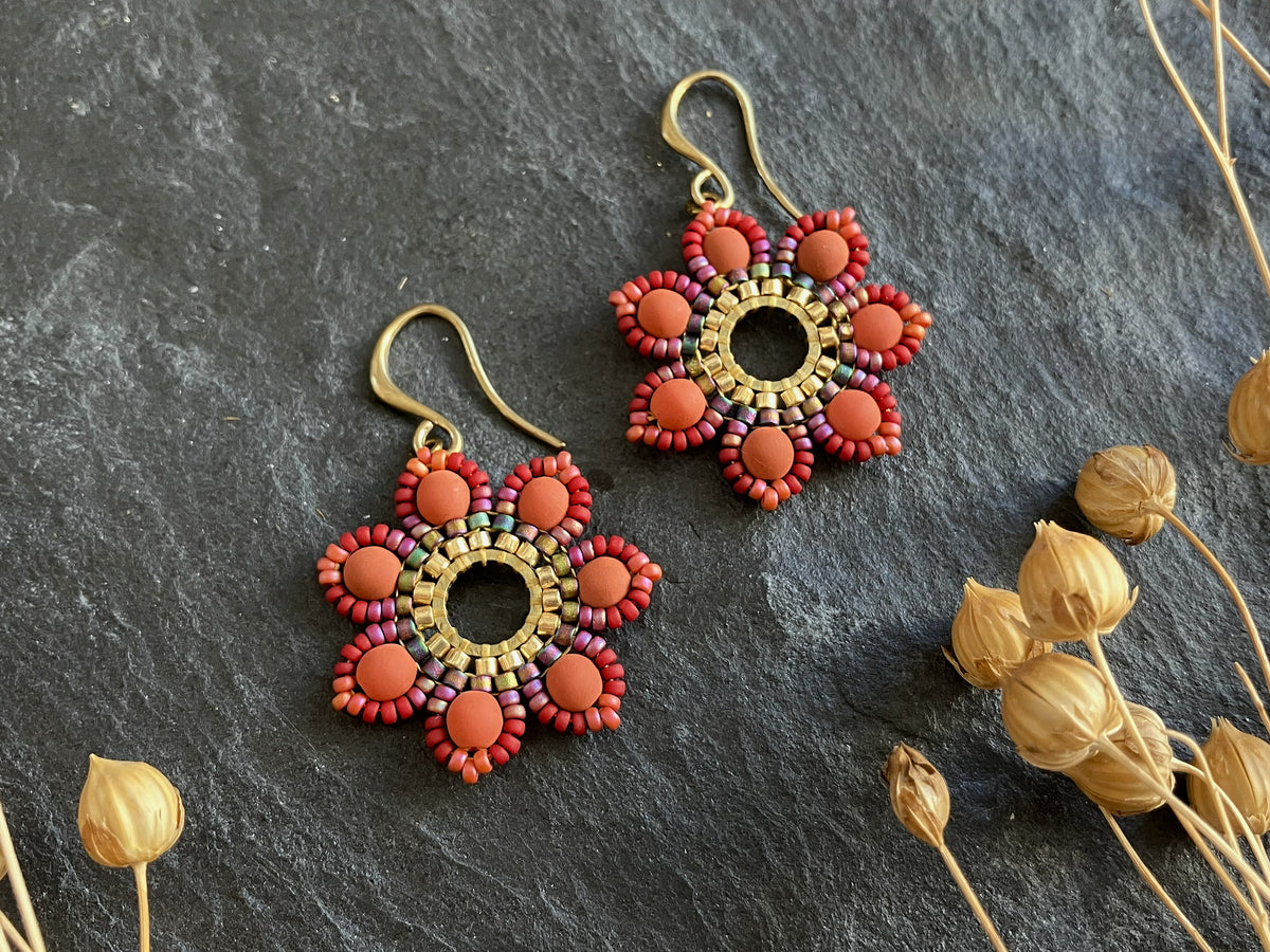 Woven earrings "Girasol" - setting sun