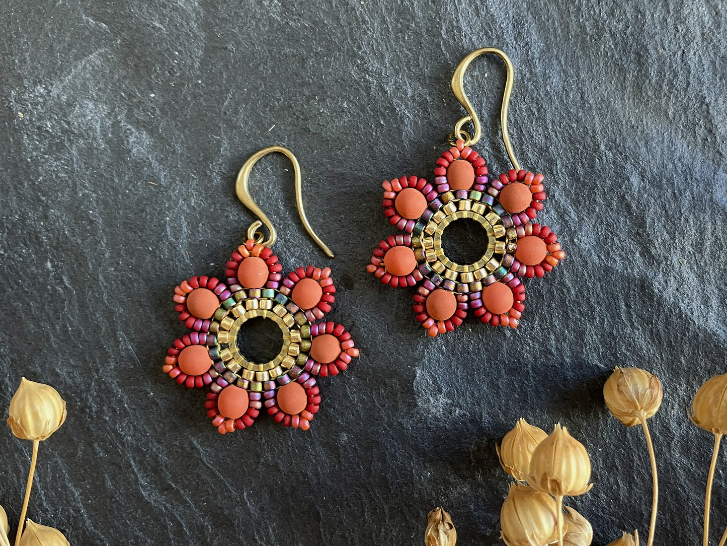 Woven earrings "Girasol" - setting sun