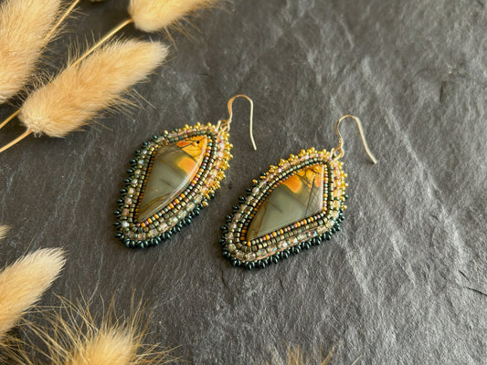 Dangle earrings "Raquel" with jasper - gold & moss