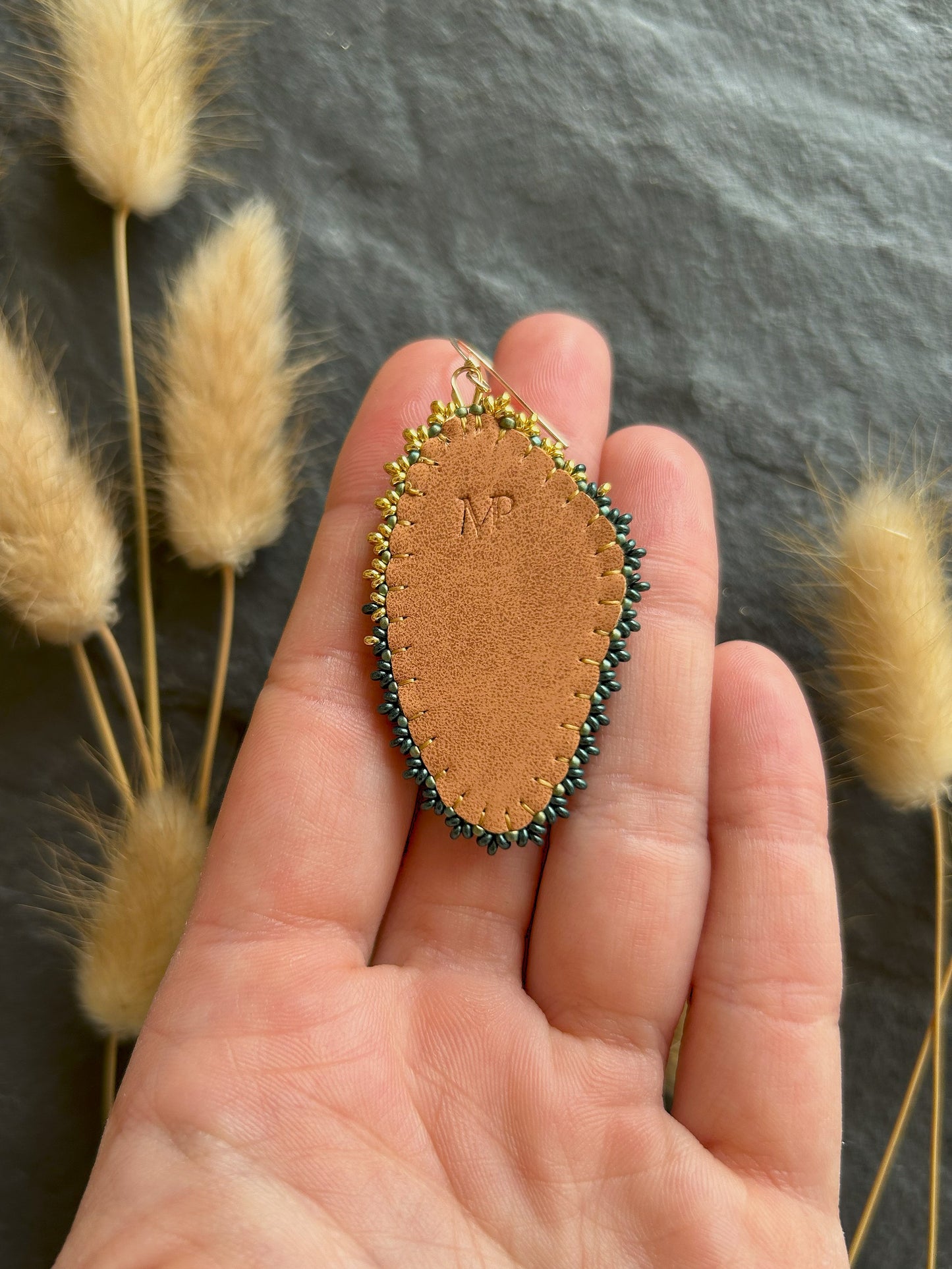 Dangle earrings "Raquel" with jasper - gold & moss