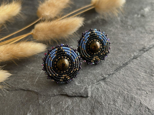 Small disk earrings "Odena" - black & blue