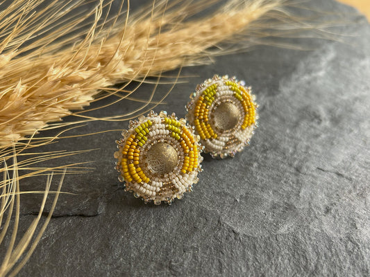 Small disk earrings "Odena" - beige & yellow