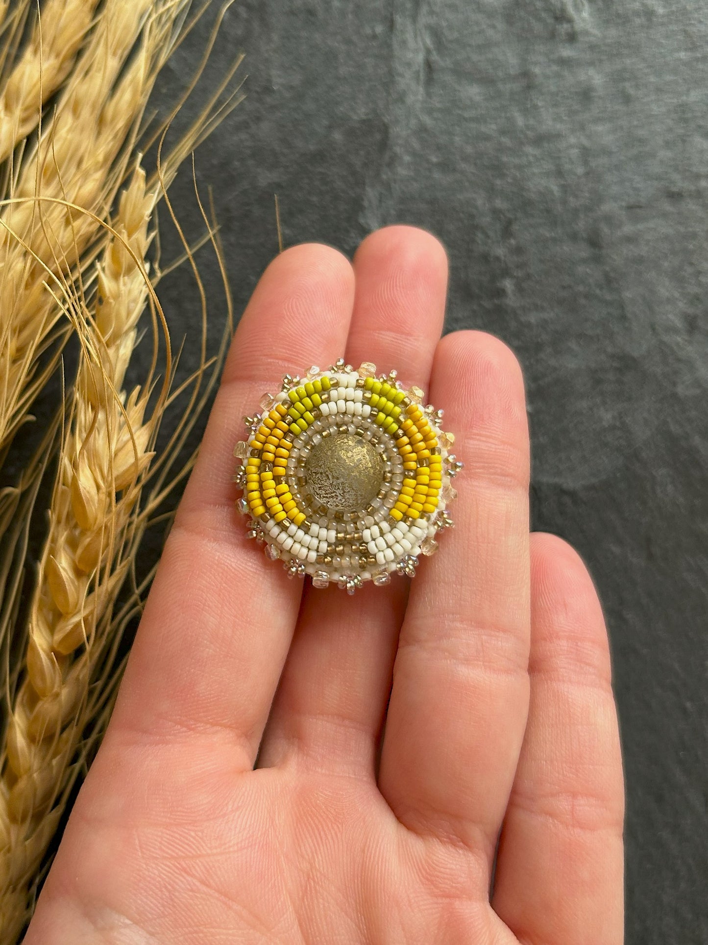 Small disk earrings "Odena" - beige & yellow