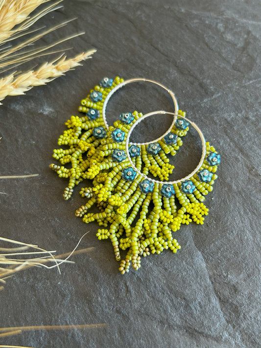Hoop earrings "Margo" - bloom in metallic blue