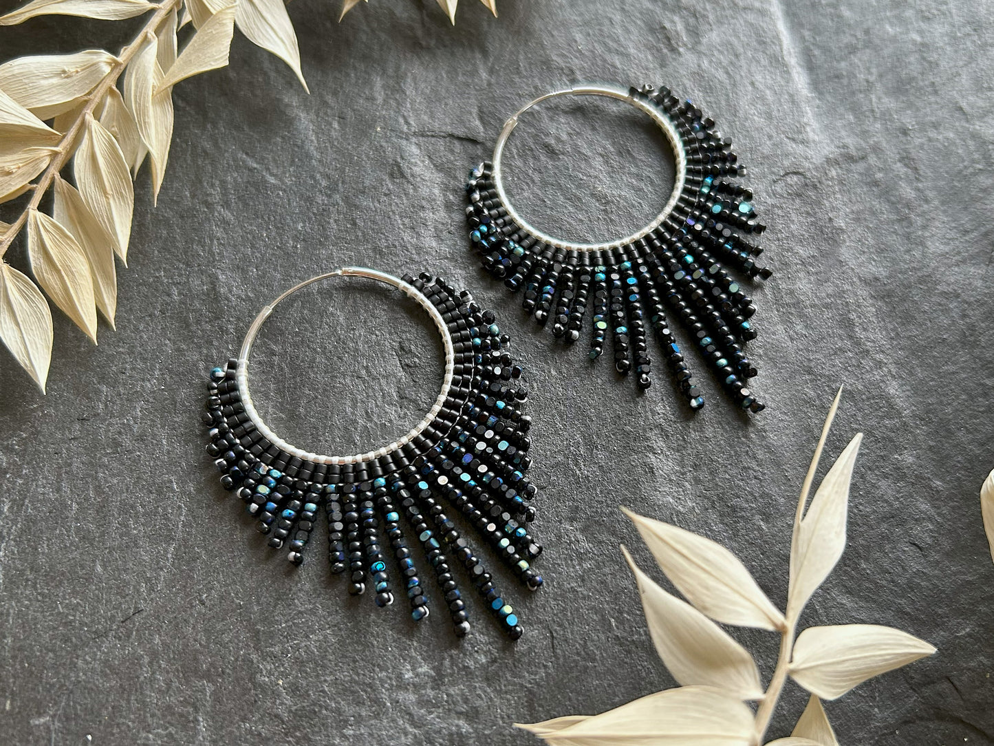 Silver hoop earrings "Celeste" - black & blue