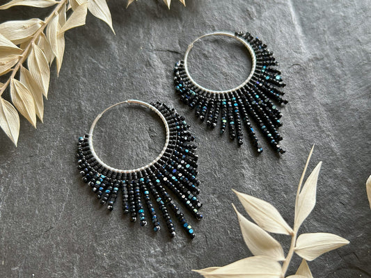 Silver hoop earrings "Celeste" - black & blue