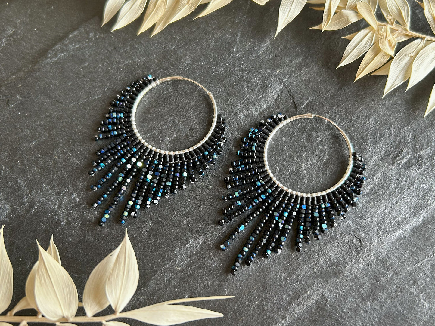 Silver hoop earrings "Celeste" - black & blue