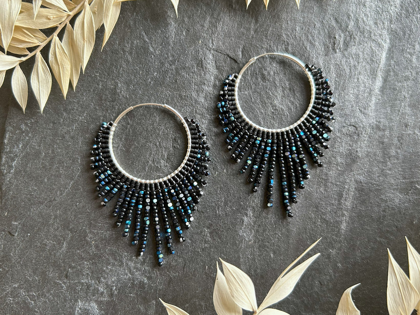 Silver hoop earrings "Celeste" - black & blue