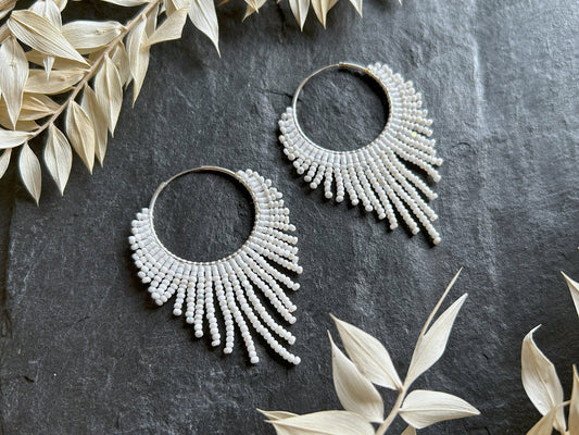 Silver hoop earrings "Celeste" - white