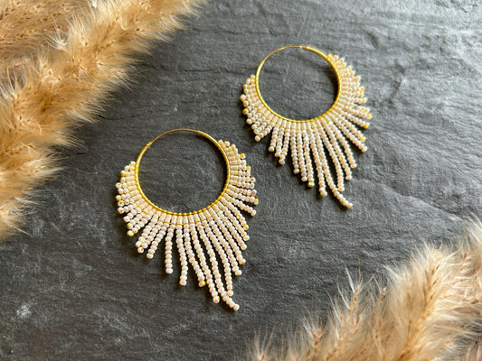Golden hoop earrings "Celeste" - cream