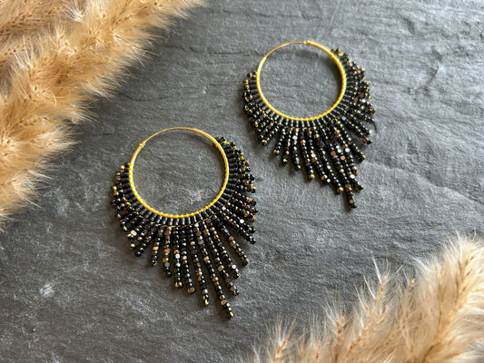 Golden hoop earrings "Celeste" - black & bronze