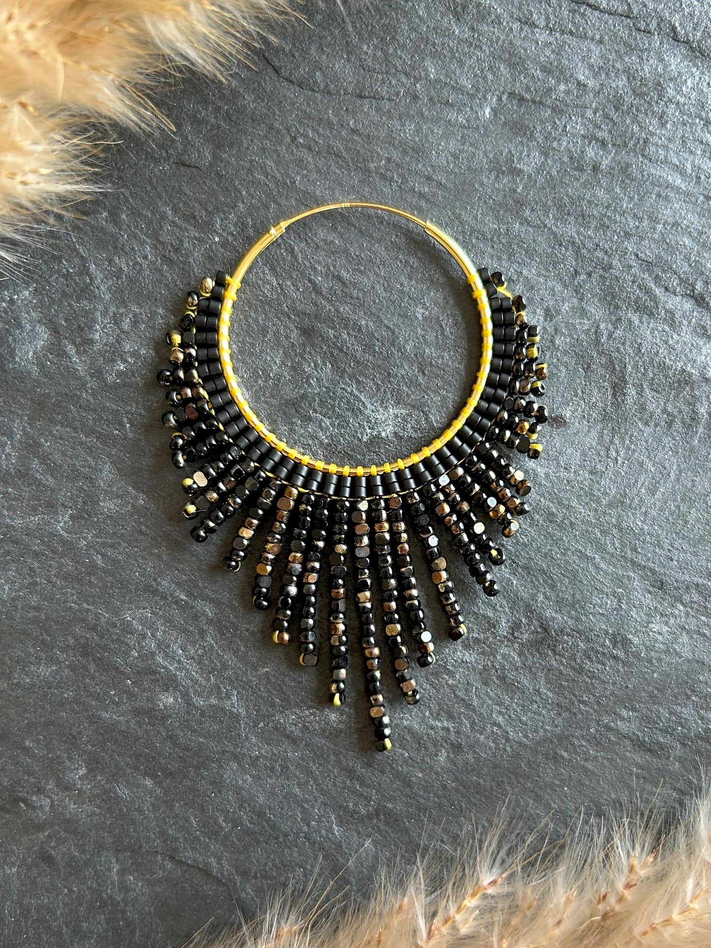 Golden hoop earrings "Celeste" - black & bronze