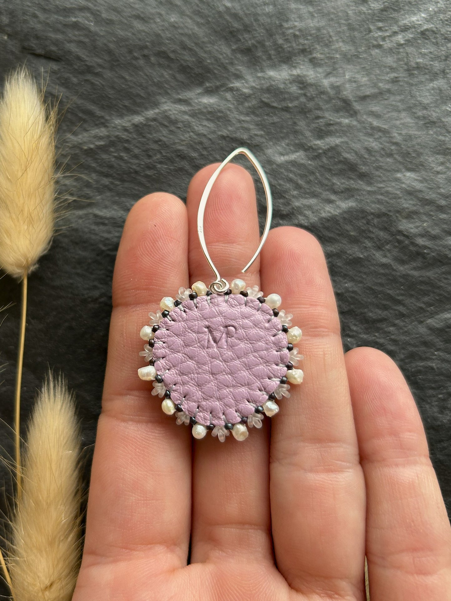 Dangle earrings "Melody" with abalone shell - lilac & love heart