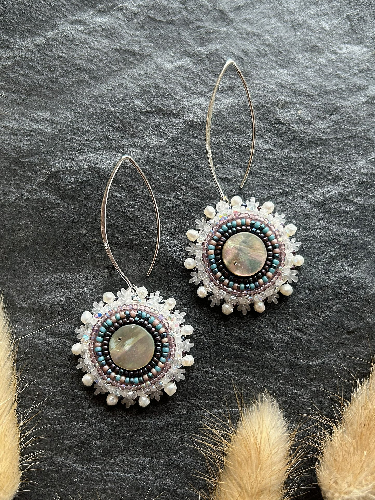 Dangle earrings "Melody" with abalone shell - lilac