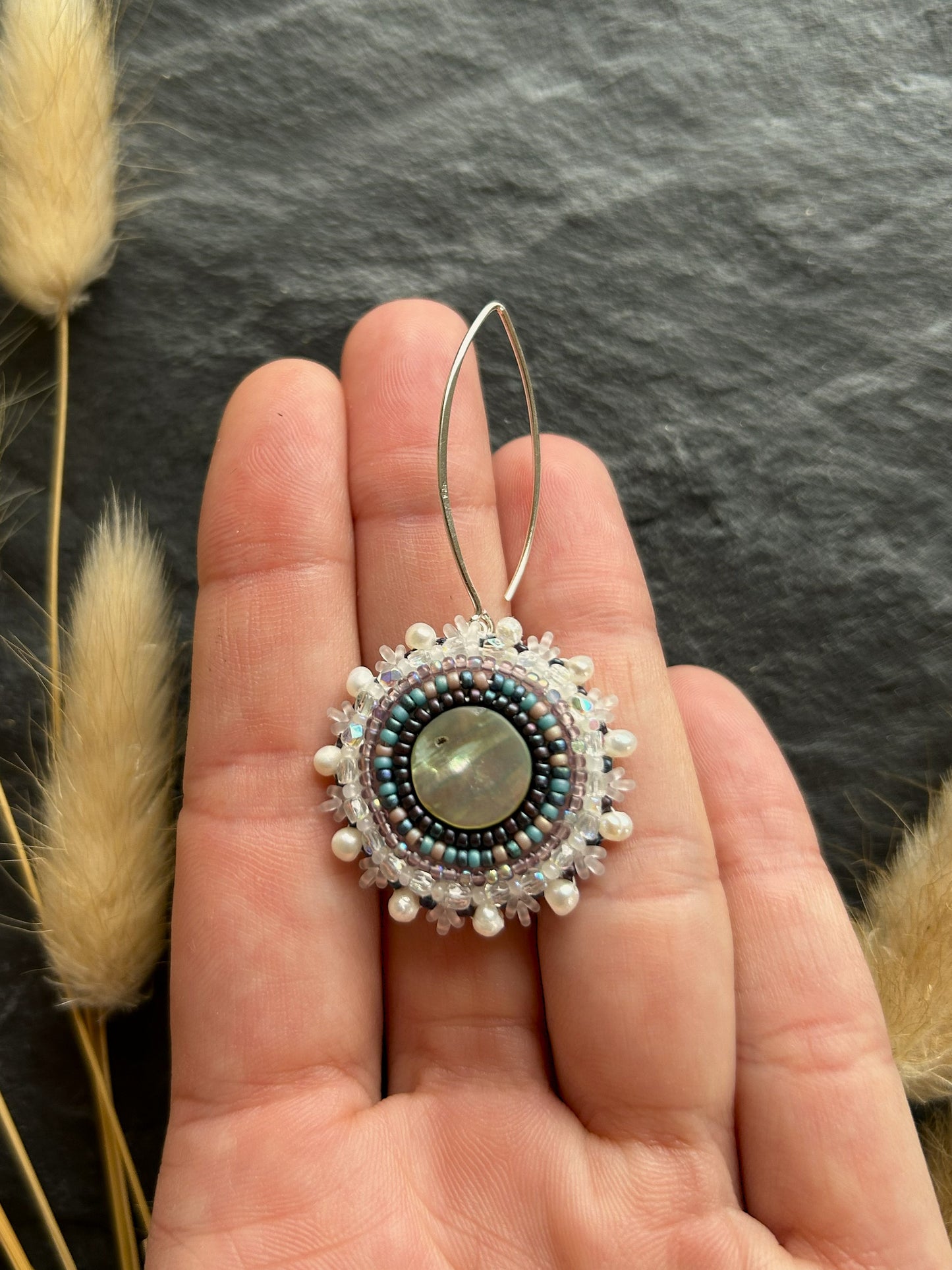 Dangle earrings "Melody" with abalone shell - lilac