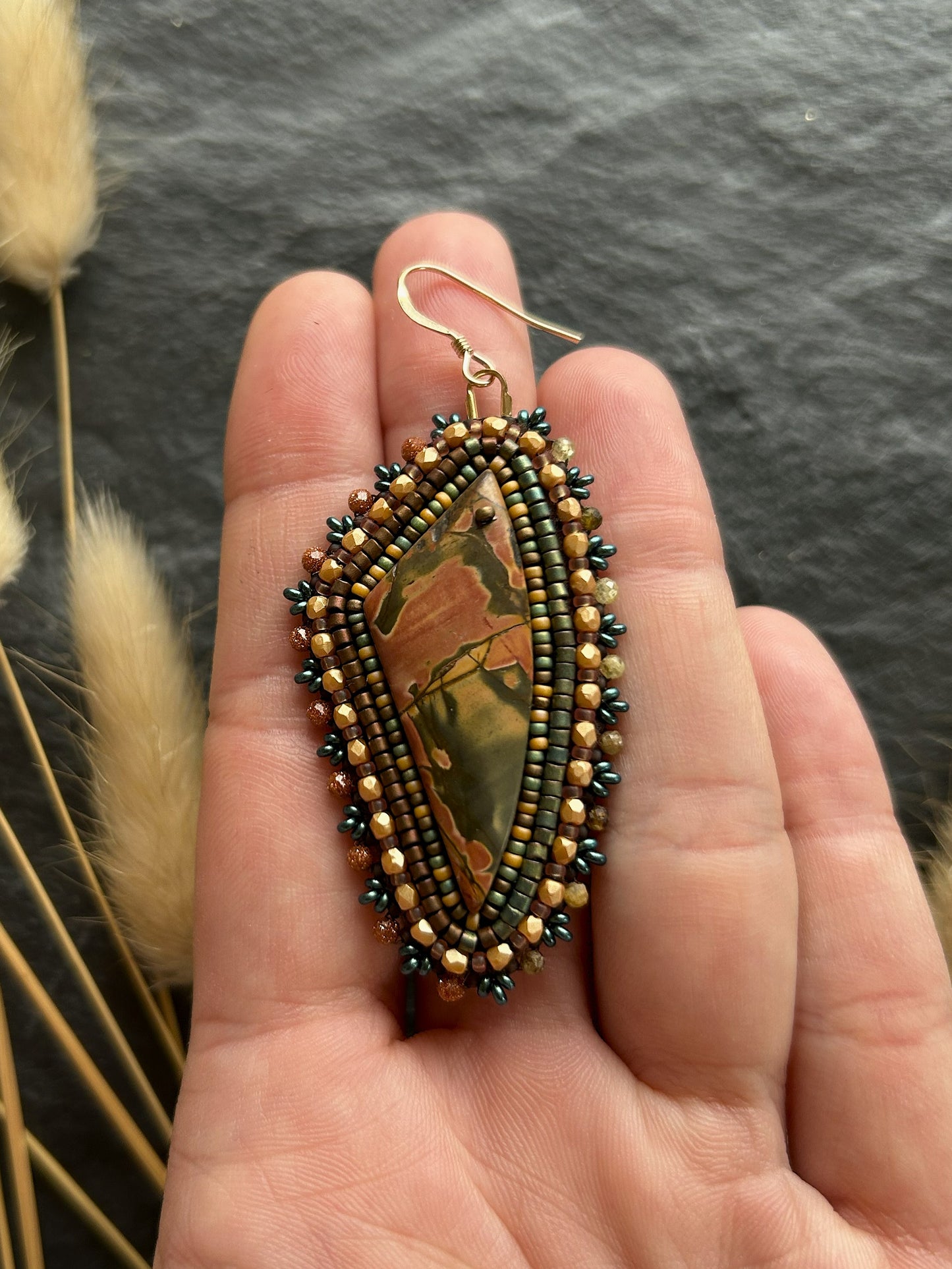 Dangle earrings "Raquel" with jasper - gold & auburn