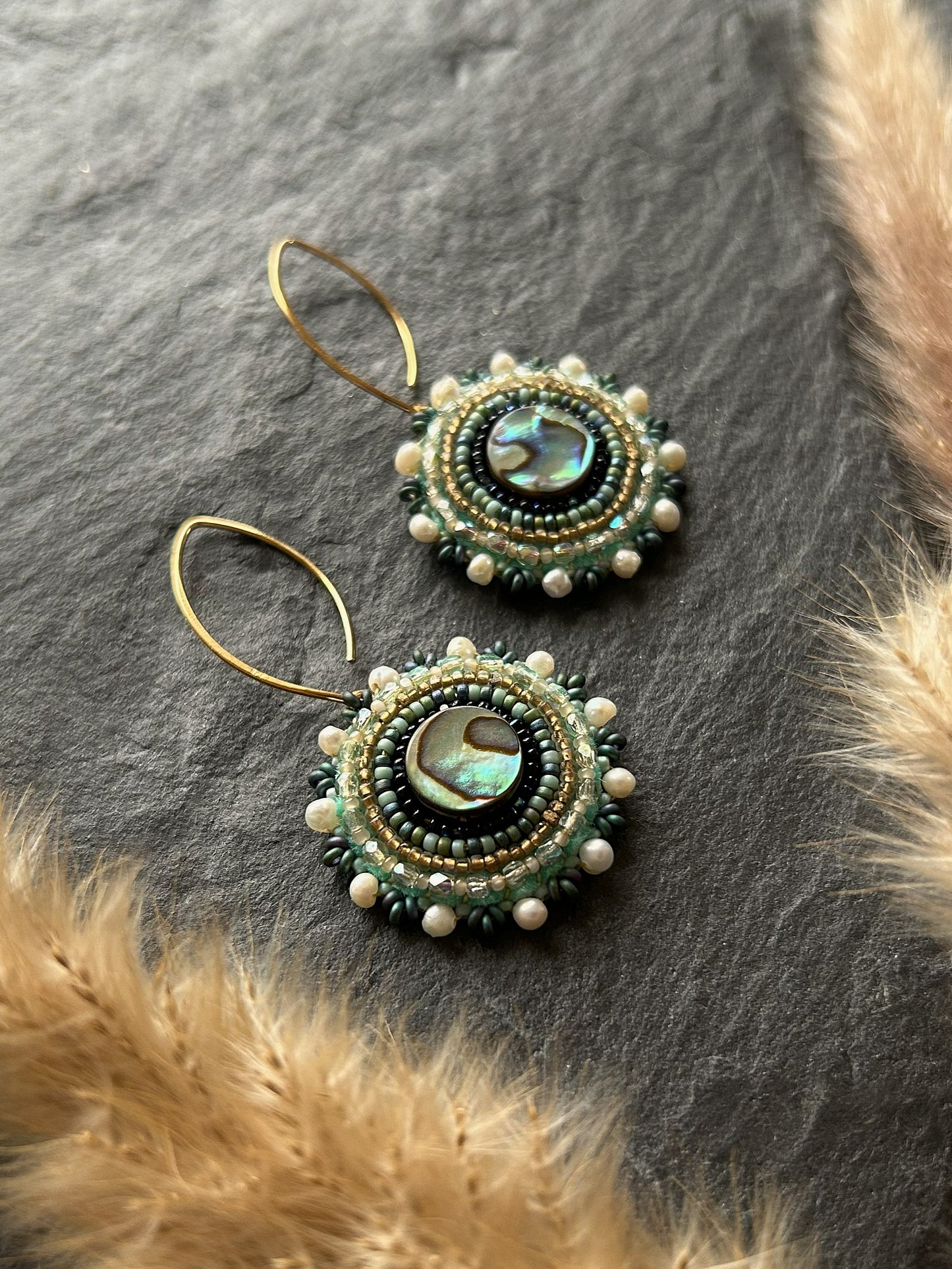 Dangle earrings "Melody" with abalone shell - dark turquoise
