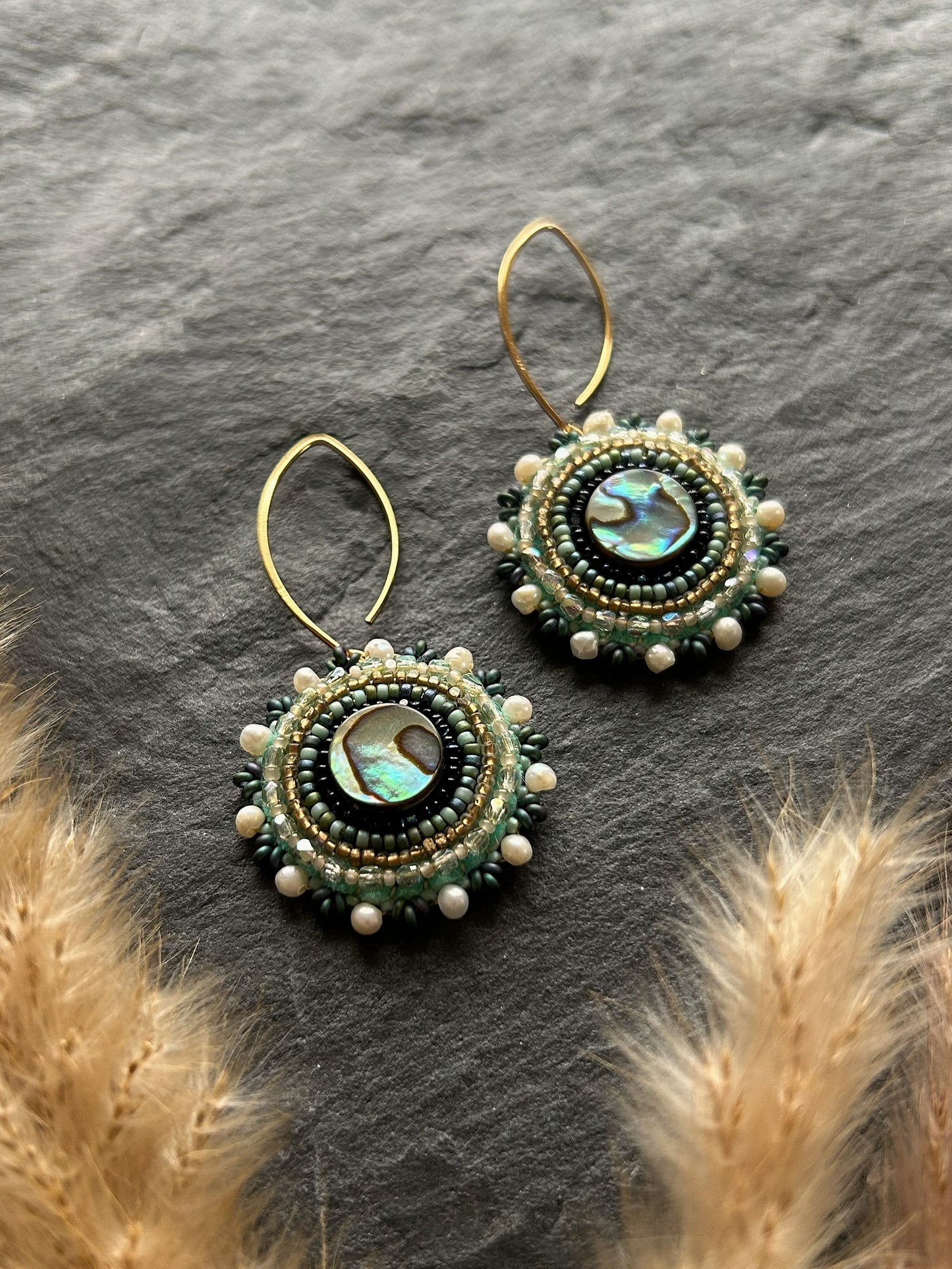 Dangle earrings "Melody" with abalone shell - dark turquoise