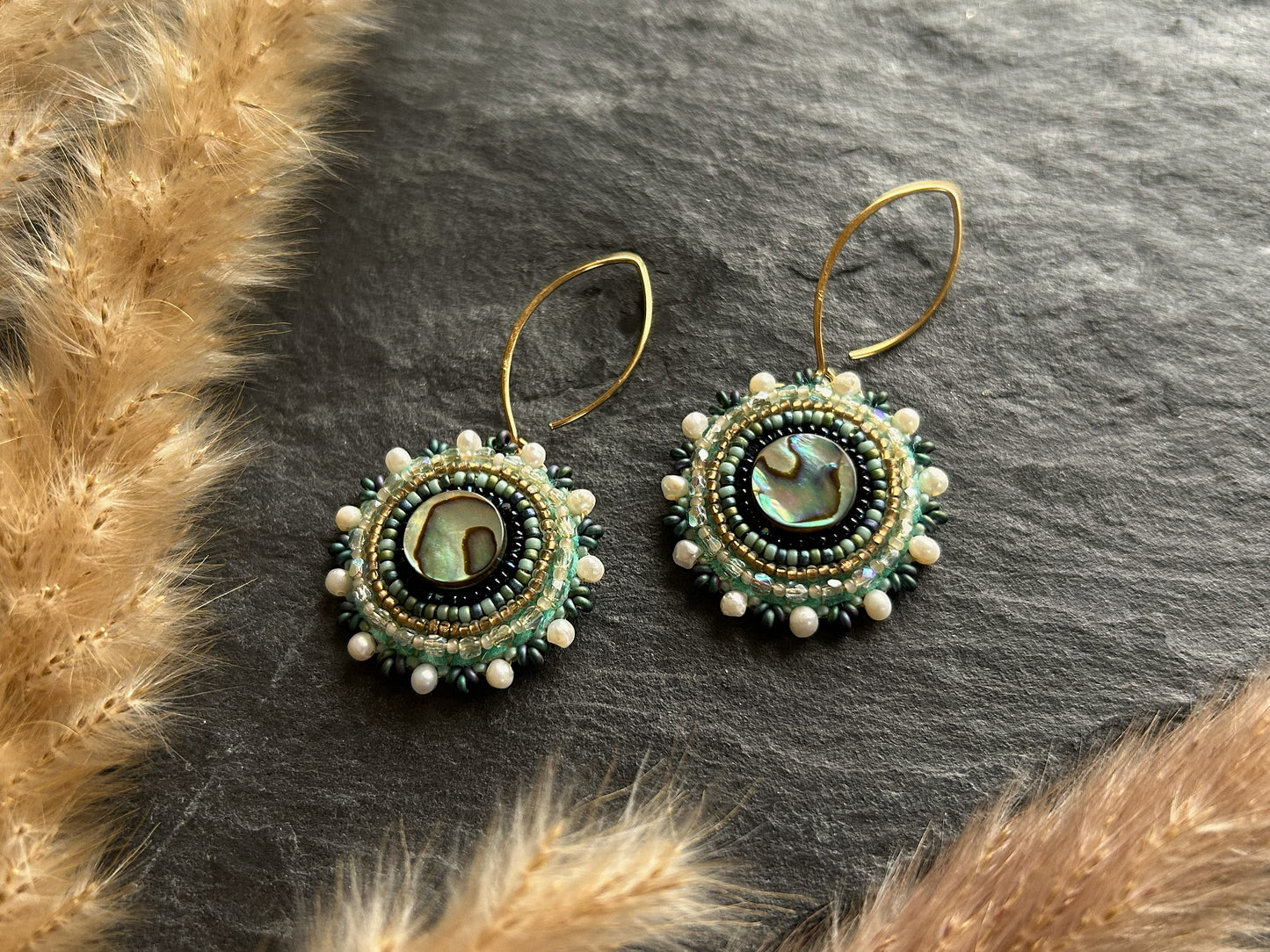 Dangle earrings "Melody" with abalone shell - dark turquoise