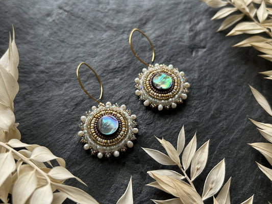 Dangle earrings "Melody" with abalone shell - pastel gold