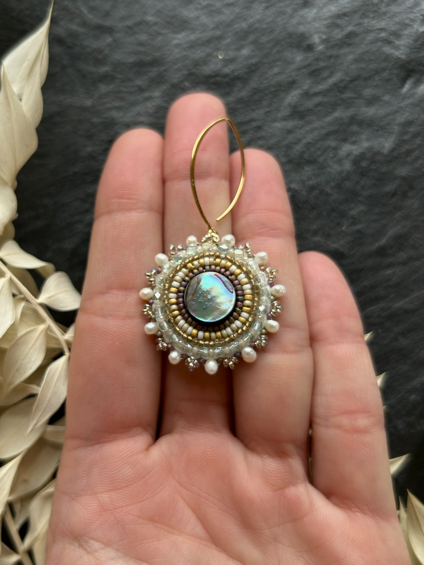 Dangle earrings "Melody" with abalone shell - pastel gold