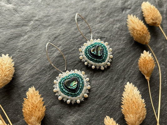 Dangle earrings "Melody" with abalone shell - vibrant turquoise & love heart