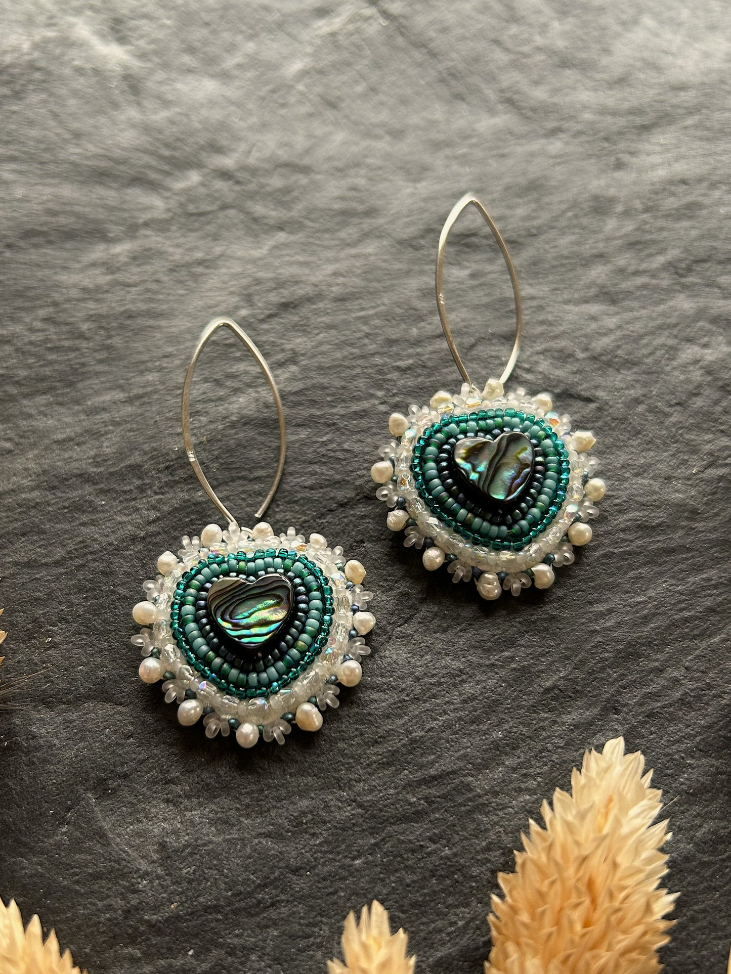 Dangle earrings "Melody" with abalone shell - vibrant turquoise & love heart