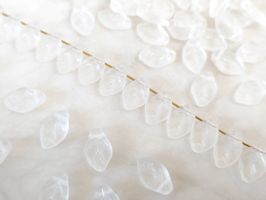 Cherry leaf beads 12mm - matt transparent white