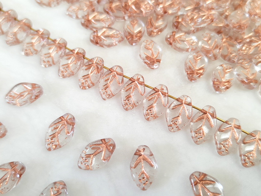 Cherry leaf beads 12mm - colorless & copper