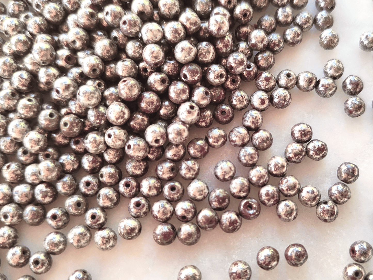4mm round beads - dark red & silver