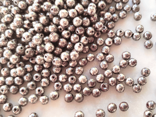 4mm round beads - dark red & silver