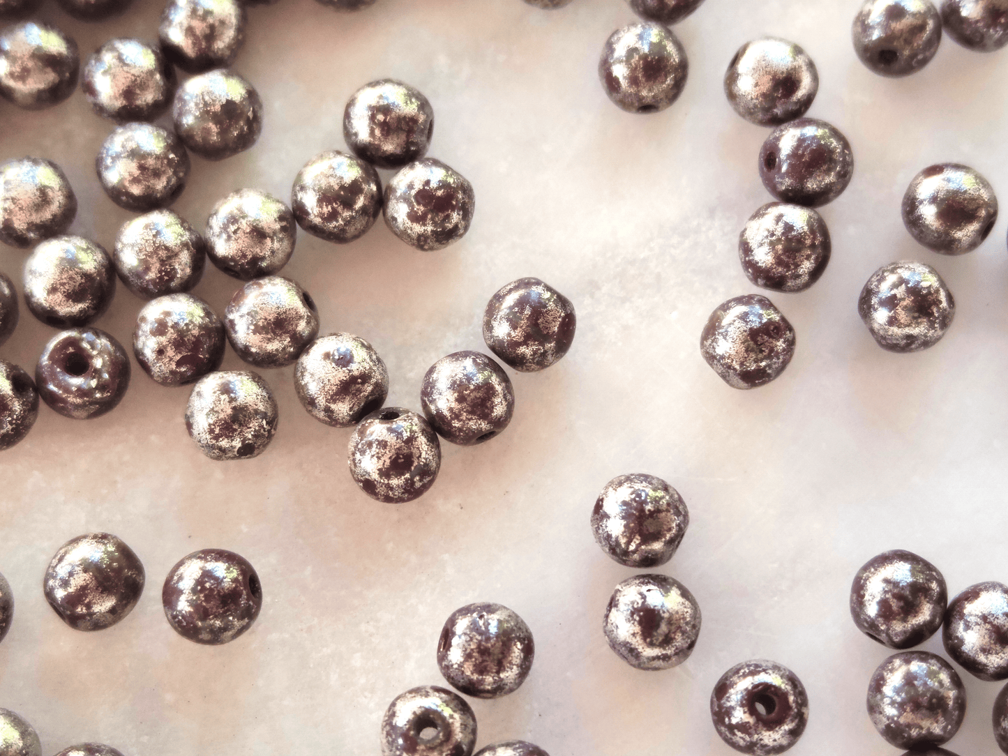 4mm round beads - dark red & silver