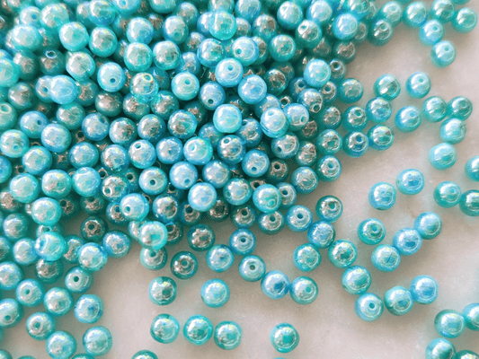 4mm round beads - turquoise luster