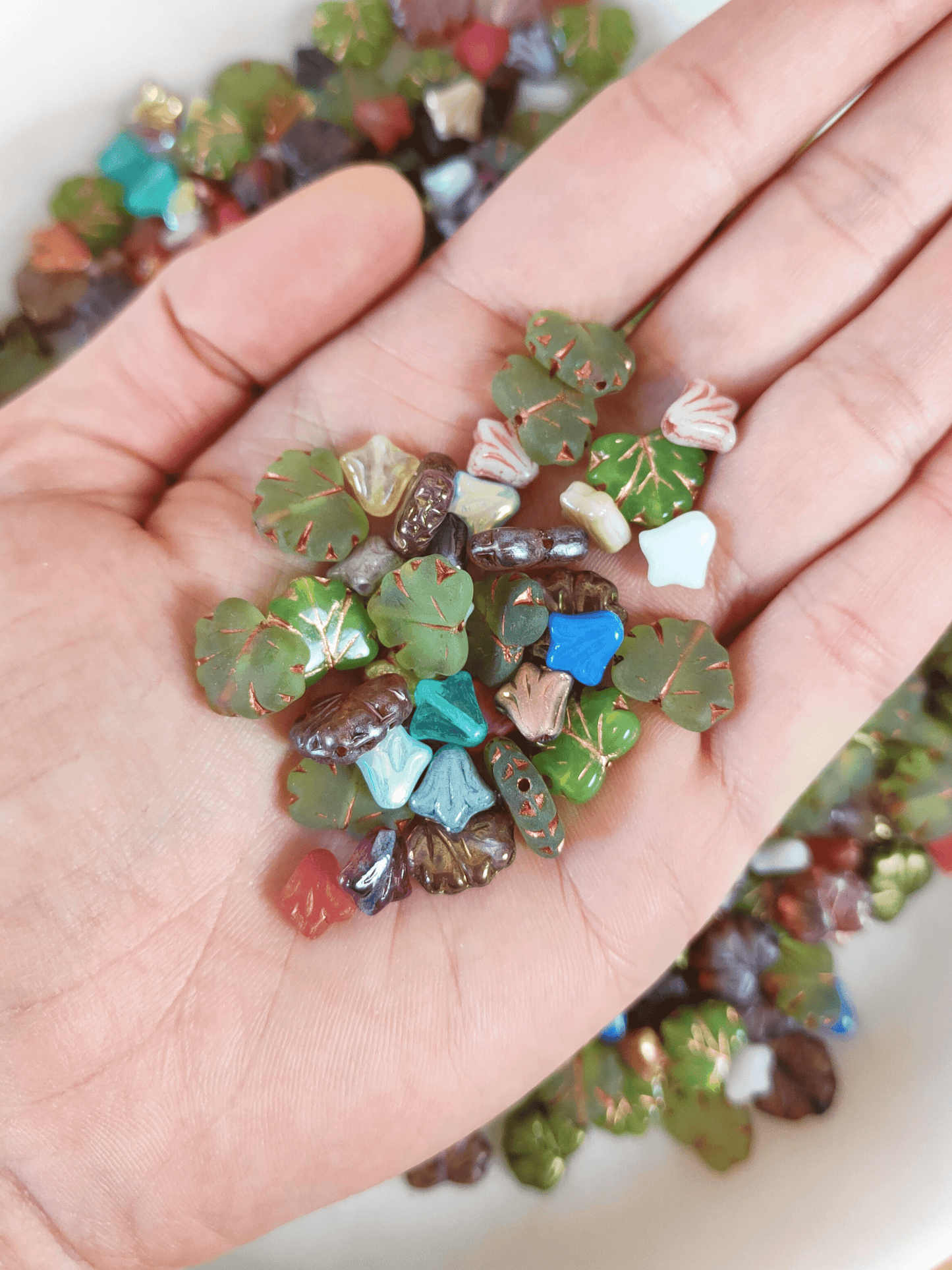 Wine leaves and lily flower beads - bead mix