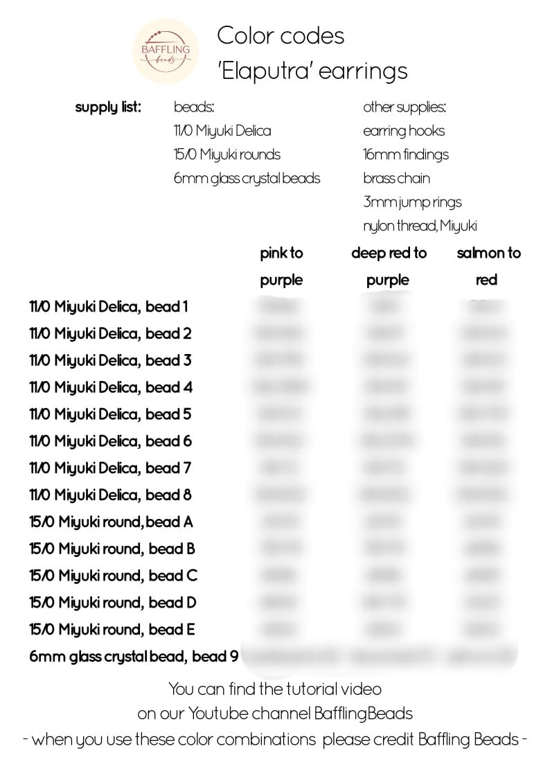 Elaputra - bead graph & color codes