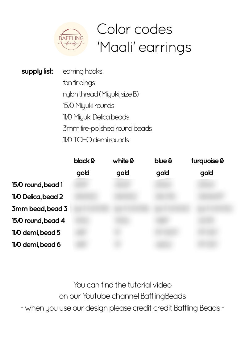 Maali - bead graph & color codes