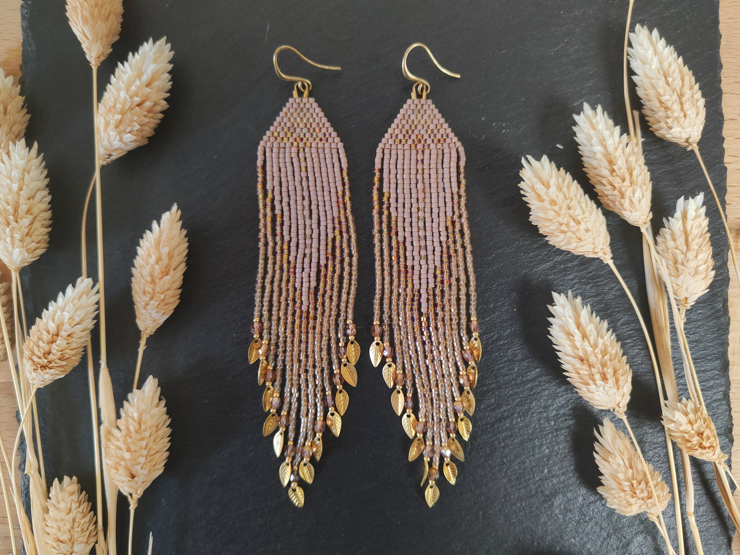 Fringe earrings "Faunus" with tribal-inspired design - muted purple