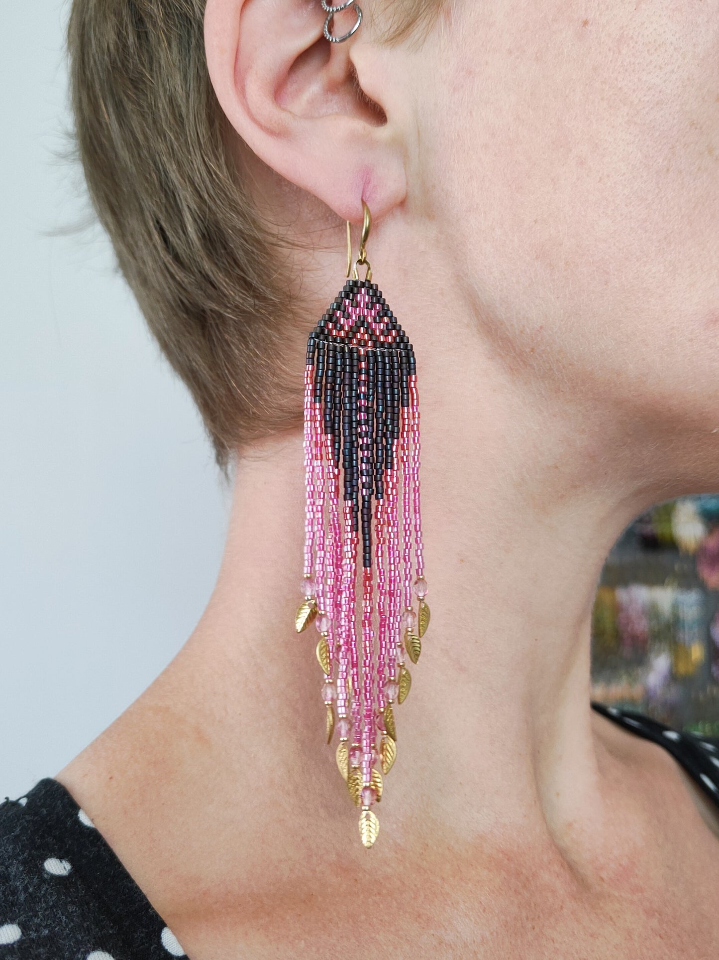 Fransen-Ohrringe "Faunus" mit nativen Design - Lila & Pink
