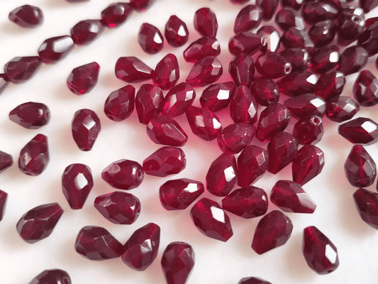 Fire-polished drop beads 10x7mm - dark red