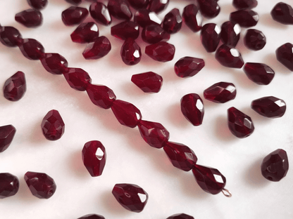 Fire-polished drop beads 10x7mm - dark red