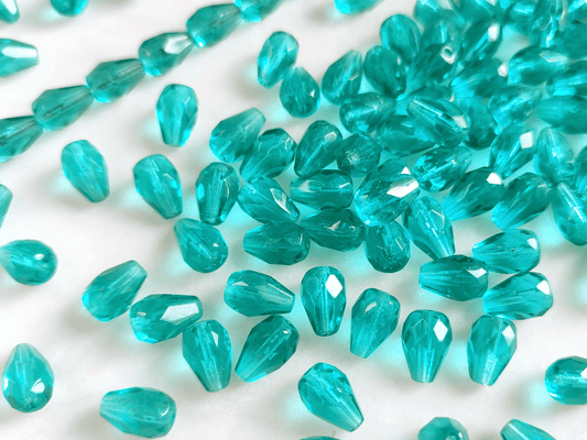 Fire-polished drop beads 10x7mm - pine green