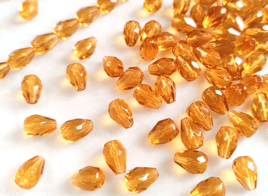 Fire-polished drop beads 10x7mm - orange